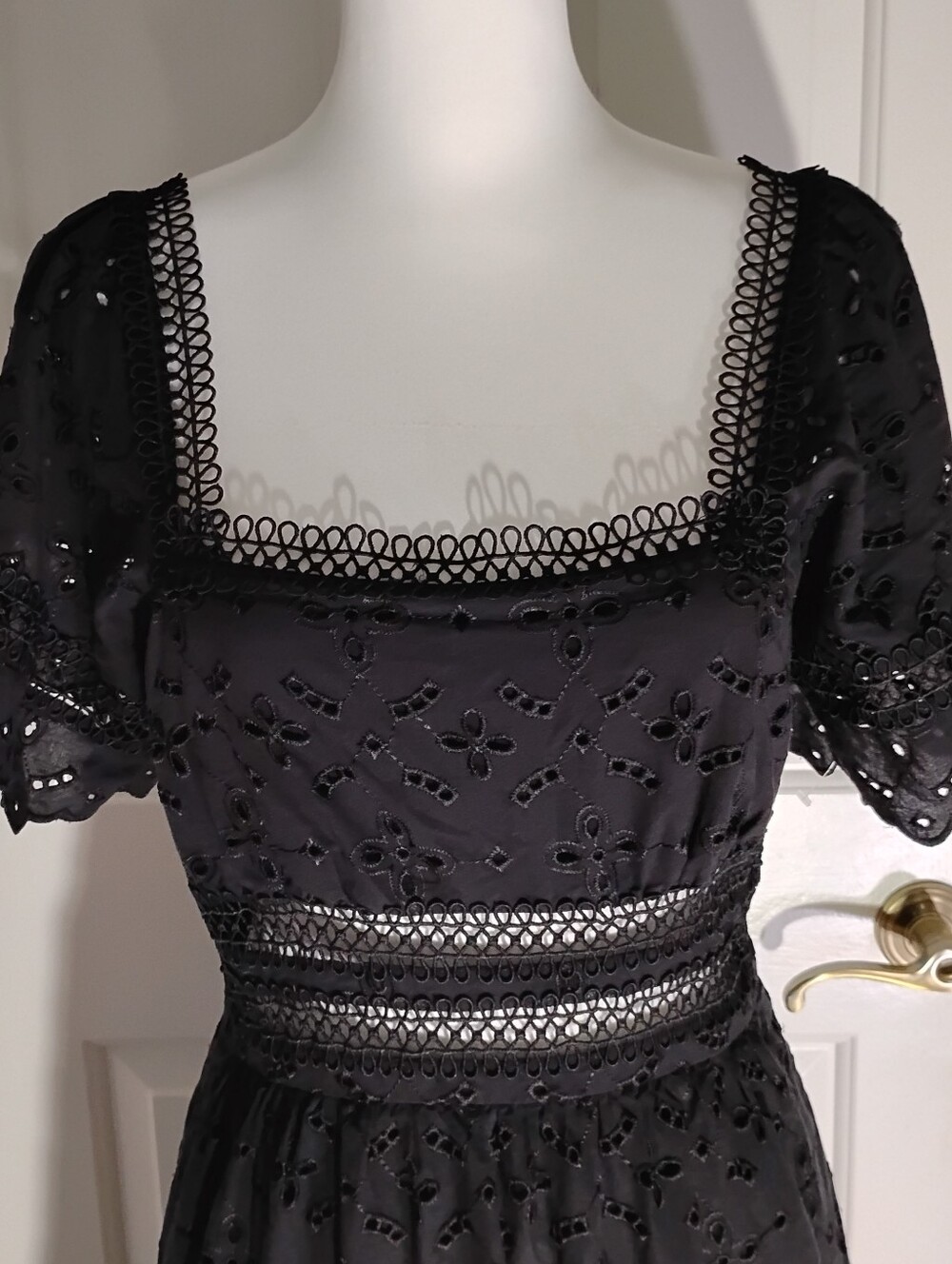 Maeve Black Eyelet Midi Dress with Square Neck